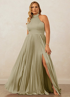 Christian Siriano Bridal for Azazie 1007 Bridesmaid Dresses Moss Green A-Line Pleated Stretch Satin Dress image8