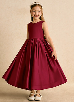 Azazie Cailee Flower Girl Dresses Burgundy Ball-Gown Pleated Matte Satin Dress image4