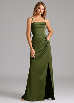 Azazie Aretha Bridesmaid Dresses Olive A-Line Strapless Stretch Satin Convertible Dress image6