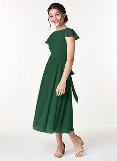 Azazie Payton Junior Dark Green A-Line Bow Chiffon Dress image5