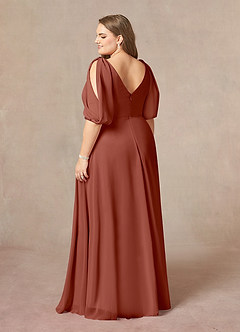 Azazie Bronwyn Mère de la mariée Robes Robe Trapèze en Mousseline de soie Col V froncé Auburn image9