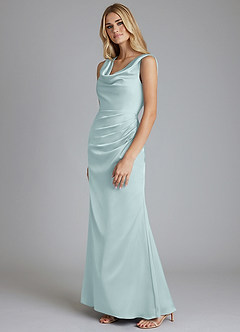 Azazie Tallie Bridesmaid Dresses Mist Mermaid Pleated Stretch Satin Dress image2