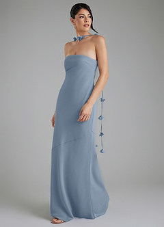 Azazie Annalise At-home Try On Dresses Dusty Blue Mermaid Chiffon Dress image3