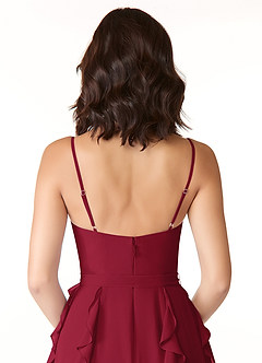 Azazie Peyton Bridesmaid Dresses Burgundy A-Line Ruched Chiffon Dress image3