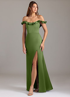 Azazie Callie Robes de demoiselle d'honneur Robe Trapèze Convertible en Satin extensible Rayé Genévrier image5