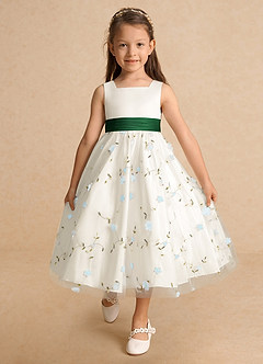 Azazie Pollie Flower Girl Dresses Sky Blue Dark Green A-Line Bow Tulle Dress image9