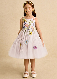 Azazie Osea Flower Girl Dresses Rose Petal Ball-Gown Pleated Tulle Dress image4