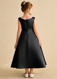 Azazie Eve vestidos de niña de las flores Vestido de Negro de Satin Mate de Corte En A con Plisado image2