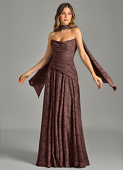 Azazie Gabriela Bridesmaid Dresses Espresso A-Line Strapless Floral Burnout Dress image1