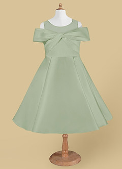 Azazie Shirin Blumenmädchenkleider A-Linie Schulterfrei Matte Satin Kleid Staubiger Salbeigrün image5
