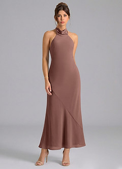 Azazie Velli Suknie dla druhen Syrena Wysoka Kołnierz Szyfon Długość kostki Sukienka image5