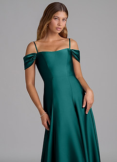 Azazie Seriana Bridesmaid Dresses Peacock A-Line Off the Shoulder Stretch Satin Convertible Dress image2