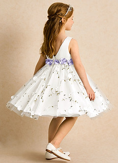 Azazie Starri Flower Girl Dresses Ivory Lilac Ball-Gown Beaded Matte Satin Dress image5