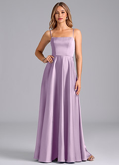 Azazie Elita Bridesmaid Dresses Frosted Lilac A-Line Pleated Stretch Satin Dress image1