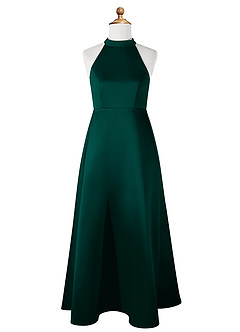 Azazie Laurel Junior Pine A-Line Matte Satin Dress image6