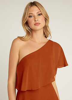 Azazie Lizzy Final Sale Paprika A-Line One Shoulder Chiffon Dress image7