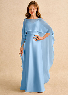 Azazie Fishie Girls Formal Flower Girl Dresses Powder Blue A-Line Matte Satin Dress image1
