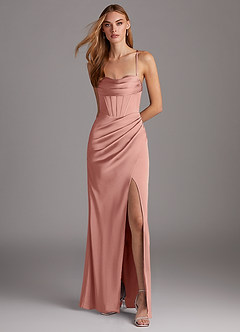 Azazie Brookelle Bridesmaid Dresses Rosette Sheath Sweetheart Corset Stretch Satin Dress image2