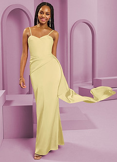 Barbie ♥ Azazie Vestidos de damas de honor Vestido de Sorbete De Limón de Satén Elástico de Corte Recto Convertible con Sin tirantes image3