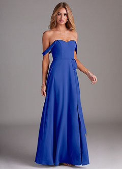 Azazie Aaron Bridesmaid Dresses Royal Blue A-Line Off the Shoulder Chiffon Convertible Dress image6