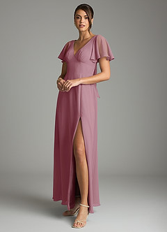 Azazie Kimber Bridesmaid Dresses Vintage Mauve A-Line Flounce Sleeve Chiffon Dress image5