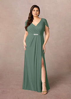 Azazie Marianne Mother of the Bride Dresses Eucalyptus Sheath V-Neck Pleated Chiffon Dress image7
