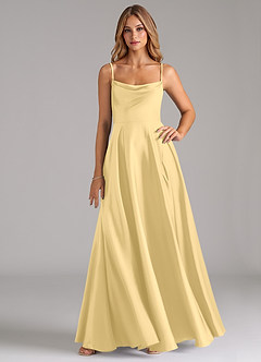 Azazie Elle Bridesmaid Dresses Butter A-Line Pleated Stretch Satin Dress image1