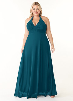 Azazie Tessie Bridesmaid Dresses Ink Blue A-Line V-Neck Pleated Chiffon Dress image6