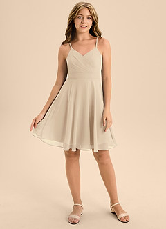 Azazie Avelina Junior Champagne A-Line Pleated Chiffon Dress image1