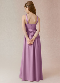 Azazie Jiya Junior A-linja Pliseerattu Joustava satiini Lattian pituus Nuorempi morsiusneito Pukeutua image2