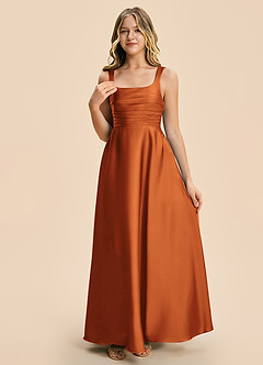 Azazie Azaria Junior Cinnamon A-Line Pleated Stretch Satin Dress image6