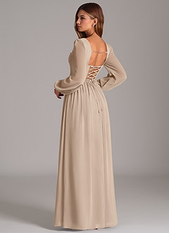 Azazie Maree Bridesmaid Dresses Taupe A-Line Corset Chiffon Dress image2