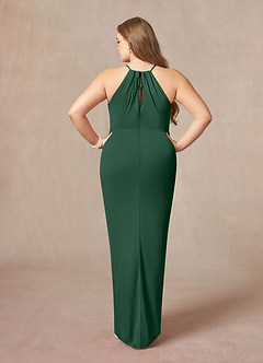 Azazie Hadid Final Sale Dark Green Sheath Pleated Mesh Dress image8