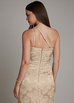 Azazie Mishka Brautjungfernkleider Etui One-Shoulder Blumen-Jacquard Kleid Taupe Jacquard image2