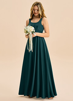 Azazie Gabby Junior Linia A Pofałdowany Satyna elastyczna Długość podłogi Młodsza druhna Sukienka image4