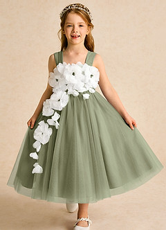 Azazie Dovey Robe Demoiselle D'honneur Fillette Robe Princesse en Tulle Arc Pistache image1