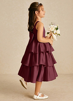 Azazie Margery Robe Demoiselle D'honneur Fillette Robe Trapèze en Satin extensible Arc Cabernet image5