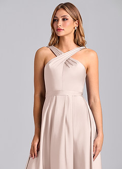 Azazie Dixie 신부 들러리 드레스 A라인 주름진 스트레치 새틴 바닥 길이 드레스 image6