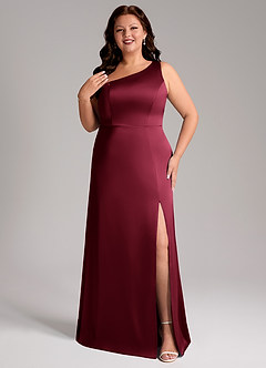 Azazie Phaedra Robes de demoiselle d'honneur Robe Trapèze en Satin extensible Asymétrique Bourgogne image8