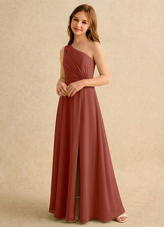 Azazie Puddles Girls Formal Sukienki dla dziewczynek sypiących kwiaty Linia A Jedno ramię Szyfon Długość podłogi Sukienka image4