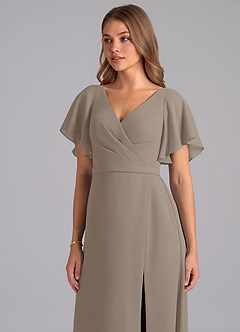 Azazie Ambrosia Bridesmaid Dresses Taupe A-Line Pleated Chiffon Dress image7