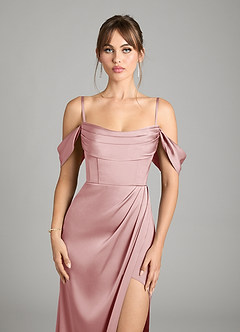 Azazie Johana Bridesmaid Dresses Dusty Rose Mermaid Off the Shoulder Stretch Satin Convertible Dress image4