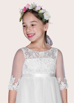 Azazie Haizea Flower Girl Dresses Ball-Gown Lace Tulle Tea-Length Dress image4
