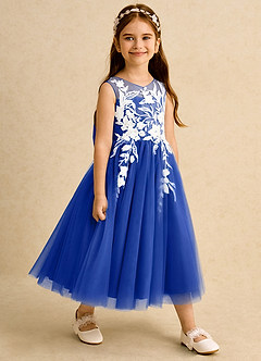 Azazie Sundae Robe Demoiselle D'honneur Fillette Robe Princesse en Dentelle Bleu Roi image4