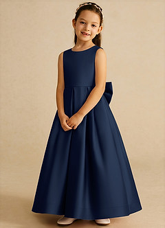 Azazie Cailee Robe Demoiselle D'honneur Fillette Robe Princesse en Mat Satiné Plissée Bleu Marine Foncé image4