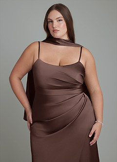Azazie Calandra Jurken voor bruidsmeisjes Jurk van Stretch Satijn met Kolom Geplooide Ganache image3