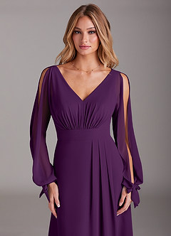 Azazie Matilda Robes de demoiselle d'honneur Robe Trapèze en Mousseline de soie Manche longue Grain De Raisin image6