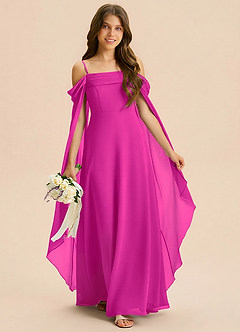 Azazie Moana Junior Linia A Pofałdowany Szyfon Długość podłogi Młodsza druhna Sukienka image3