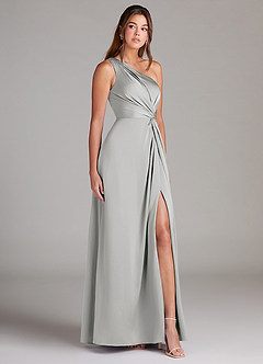 Azazie Brooke Brautjungfernkleider A-Linie One-Shoulder Stretch-Satin Kleid Silber image4