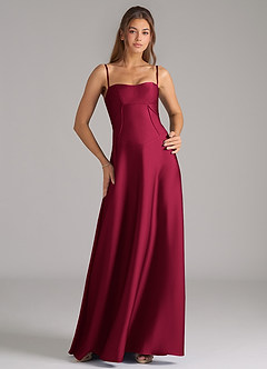 Azazie Valentine Bridesmaid Dresses Burgundy A-Line Corset Stretch Satin Dress image1